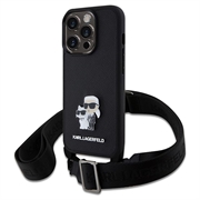 Coque iPhone 15 Pro Karl Lagerfeld Saffiano Crossbody Metal Karl & Choupette - Noire