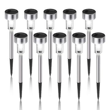 10 paquets de lampes solaires LED en acier inoxydable pour chemins - blanc froid