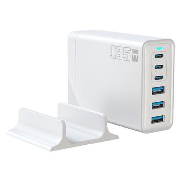Chargeur de bureau GaN 135W / Station de charge haute vitesse 6 ports - 3x USB-C, 3x USB-A - Blanc