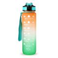 1L Sports Water Bottle with Time Marker Water Jug Leak proof Drinking Kettle for Office School Camping (BPA Free) - Orange/Green
