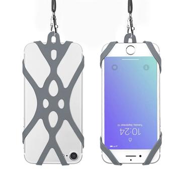Courroie de cou 2-en-1 avec étui en silicone pour Smartphone - 6.5" - Gris