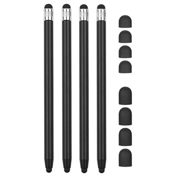 Stylet Capacitif Universel 2-en-1 - 4 Pièces - Noir