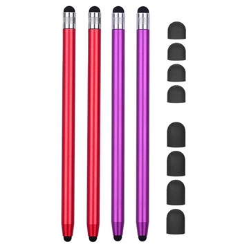 Stylet Capacitif Universel 2-en-1 - 4 Pièces - Rouge / Violet