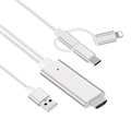 Câble HDMI 3-en-1 - Lightning, USB-C, MicroUSB