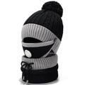 Bonnet d'hiver 3 pièces en tricot coupe-vent, masque facial et cache-cou - Noir / Gris