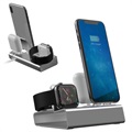 Station d'Accueil 3-en-1 Alliage d'Aluminium - iPhone, Apple Watch, AirPods - Argenté
