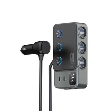 Chargeur de voiture 3-en-1 à charge rapide PD 35W - Adaptateur allume-cigare 120W et 5 ports USB - Noir