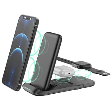 Station de Charge Sans Fil Pliable 3-en-1 HS-V8 - Noir