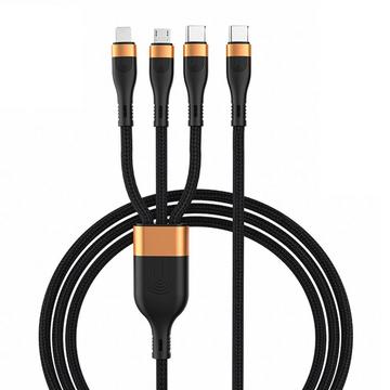 Câble de charge USB-C 3-en-1 - Micro USB, USB-C et Lightning - 1.2m - Or / Noir