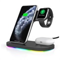 Support de Chargement Sans Fil 3-en-1 pour Apple iPhone, iWatch et AirPods - Noir