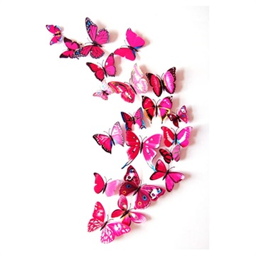 Set d\'Autocollants Muraux 3D Décoratifs Papillons DIY - Rose