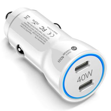 Chargeur de voiture rapide USB-C PD 40W avec anneau lumineux LED - Blanc