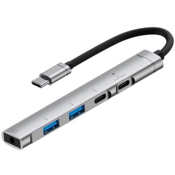 Hub USB-C multifonctionnel 5-en-1 en alliage d\'aluminium - Argent