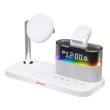 Station de recharge magnétique sans fil 5-en-1 avec réveil et veilleuse - iPhone, AirPods, Apple Watch