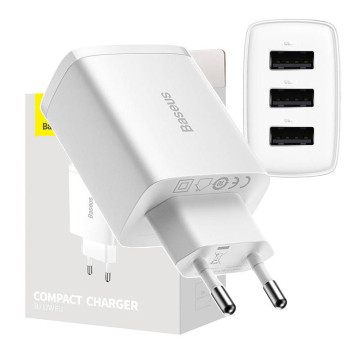 Baseus Compact Quick Charger CCXJ020102, 3x USB, 17W - Blanc