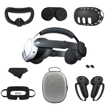 Kit d\'accessoires 9 pièces pour Meta Quest 3 : courroie de tête, étui de rangement en EVA, housses en silicone pour les poignées, et plus encore - Noir