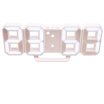 Horloge Électrique Numérique à Lumière LED 3D Réglable - Blanc