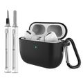 Étui en silicone pour AirPods Pro 3 avec mousqueton et stylo de nettoyage - Noir