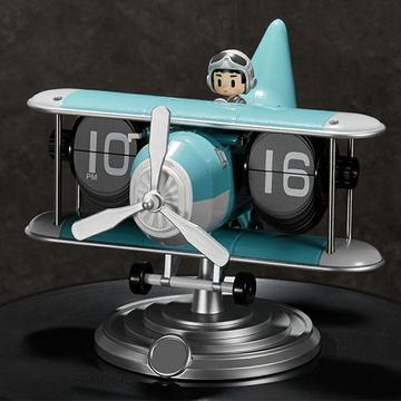 Horloge de bureau à rabat pour avion avec affichage mécanique de l\'heure - Bleu