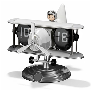 Horloge de bureau à rabat pour avion avec affichage mécanique de l\'heure - blanc
