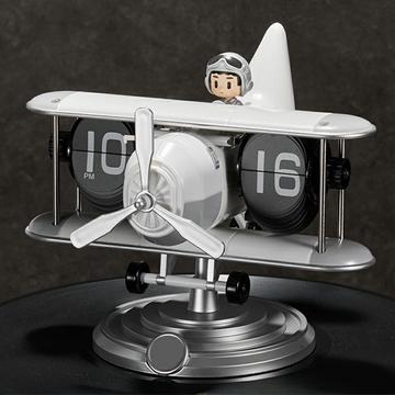 Horloge de bureau à rabat pour avion avec affichage mécanique de l\'heure - blanc