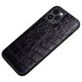 Coque iPhone 14 Pro Revêtue de Cuir Crocodile Série - Noire