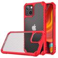 Coque Hybride iPhone 14 Max Antichoc - Fibre de Carbone - Rouge