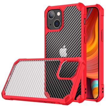 Coque Hybride iPhone 14 Max Antichoc - Fibre de Carbone - Rouge