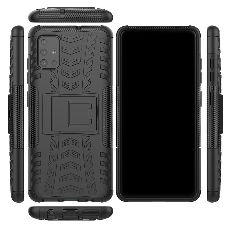 Adaptateur De Charge Sans Fil Usb-c Samsung Galaxy A51 Coque Hybride Samsung Galaxy A51 Antidérapante avec Béquille - Noire