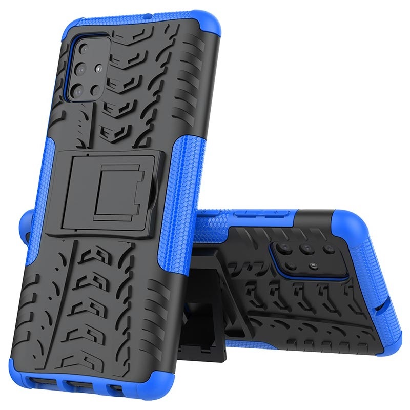 Adaptateur De Charge Sans Fil Usb-c Samsung Galaxy A51 Coque Hybride Samsung Galaxy A51 Antidérapante avec Béquille - Bleu / Noir
