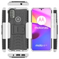 Coque Hybride Motorola Moto E20/E30/E40 Antidérapante avec Béquille - Blanche / Noire
