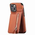 Coque iPhone 14 Plus avec Poche Zippée & Support - Fibre de Carbone