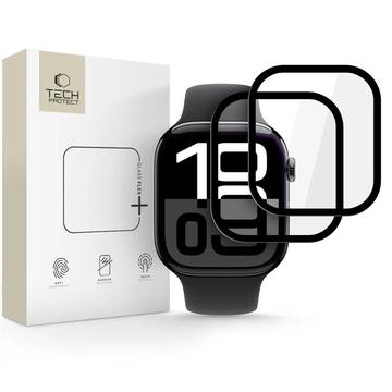 Protecteur d\'écran Apple Watch Series 10 Tech-Protect Glass Flex+ Hybrid - 46mm - 2 Pcs. - Bord noir
