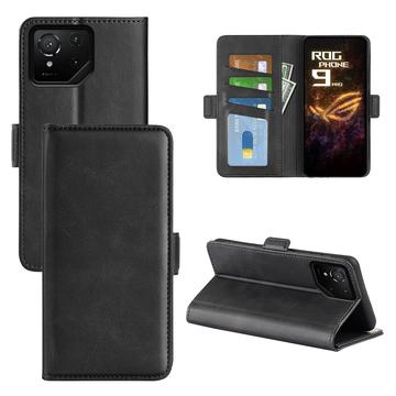 Etui portefeuille Asus ROG Phone 9 Pro avec fermeture magnétique - Texture Veau - Noir