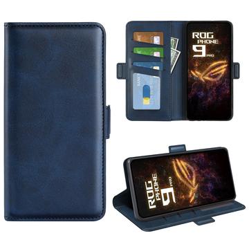 Etui portefeuille Asus ROG Phone 9 Pro avec fermeture magnétique - Texture Veau - Bleu