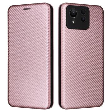 Étui à Rabat Asus Zenfone 11 Ultra - Fibre de Carbone - Rose Doré