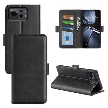 Etui portefeuille Asus Zenfone 12 Ultra avec fermeture magnétique - Texture Veau - Noir