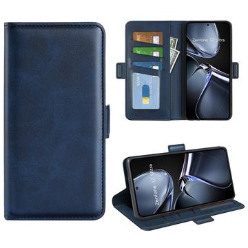 Etui portefeuille Asus Zenfone 12 Ultra avec fermeture magnétique - Texture Veau - Bleu