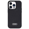 Coque iPhone 14 Pro en Silicone Audi Metal Logo - Noire