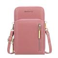 BAELLERRY N0110 Women Double Layer Zipper Wallet PU Leather Cellphone Purse with Shoulder Strap - Rose Foncé