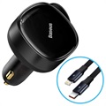 Baseus 2-in-1 Car Charger with Retractable Cable - 30W - Black