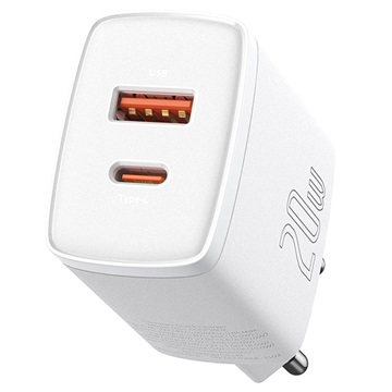 Chargeur Secteur Baseus Compact 20W - USB-C PD3.0, USB QC3.0 - Blanc