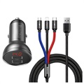 Chargeur Voiture USB avec Écran Numérique & Câble 3-en-1 TZCCBX-0G - Noir
