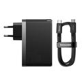 Baseus GaN5 Pro 140W Wall Charger w. USB-C Charging Cable - 2xUSB-C, USB-A - Noir