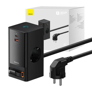 Baseus PowerCombo Digital Power Strip 65W avec câble USB-C rétractable - 2xAC, USB-C, USB-A - Noir