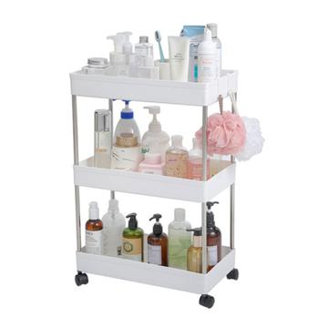 Etagère de salle de bain avec 3 étagères et roulettes taille 40x22x60cm - Blanc