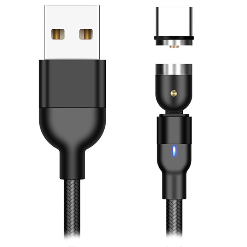 Câble USB TypeC Magnétique Rotatif Tressé 2m Noir