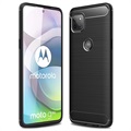 Coque Motorola Moto G 5G en TPU Brossé - Fibre de Carbone - Noire