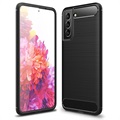 Coque Samsung Galaxy S21 FE 5G en TPU Brossé - Fibre de Carbone - Noire