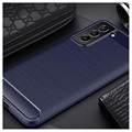 Coque Samsung Galaxy S21 FE 5G en TPU Brossé - Fibre de Carbone - Bleue